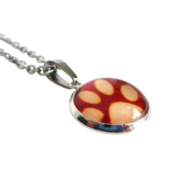 New Red Paw Print Pendant Necklace With 18" Stainless Chain Animal Lover Gift - Picture 5 of 6
